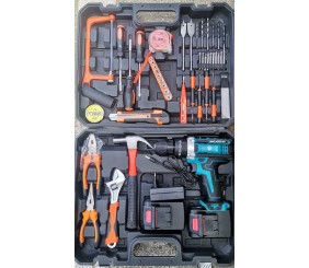 Cordless drill set with tools